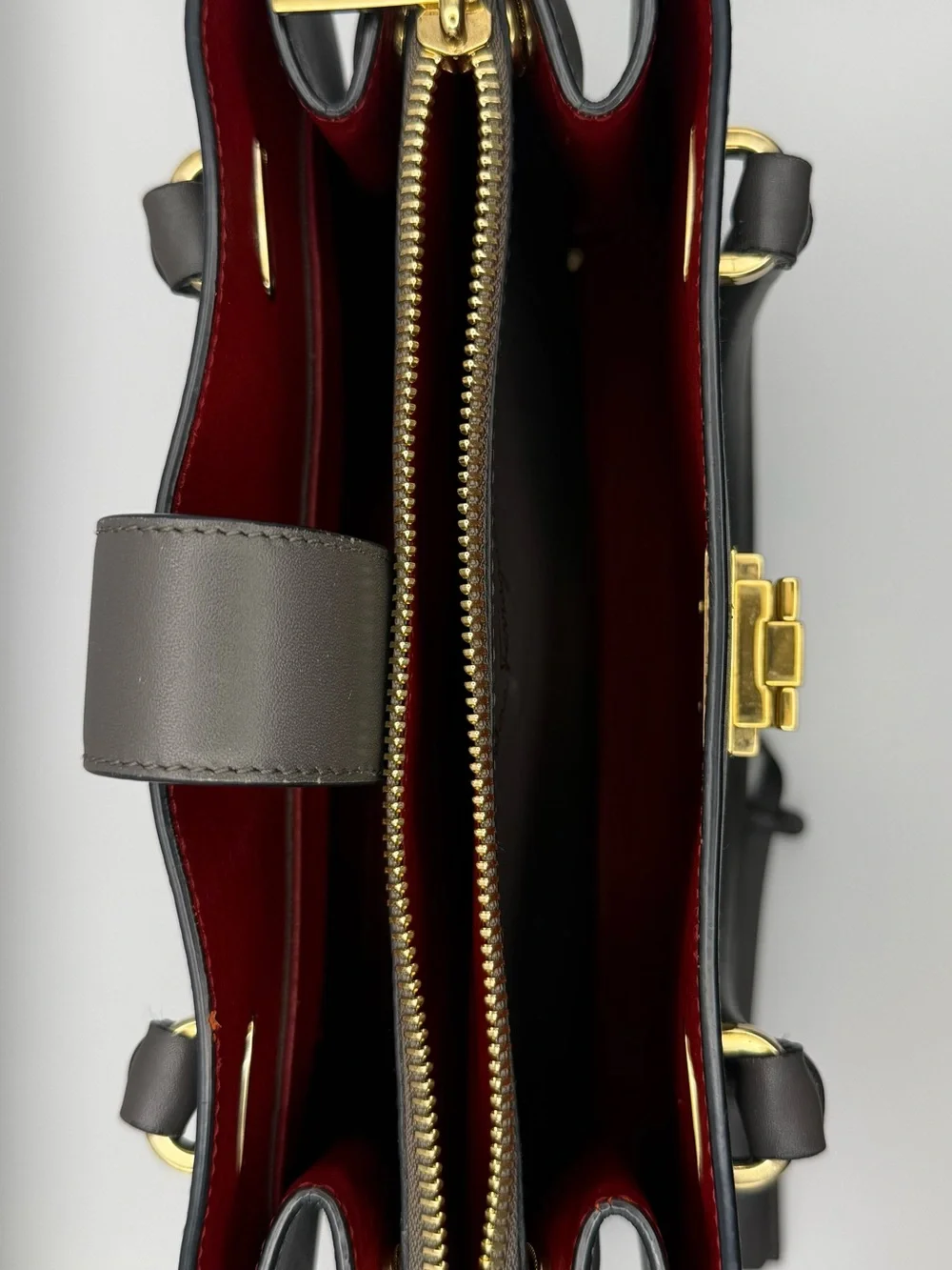 Salvatore Ferragamo Juliet Grey Leather Red Interior with Gold Hardware